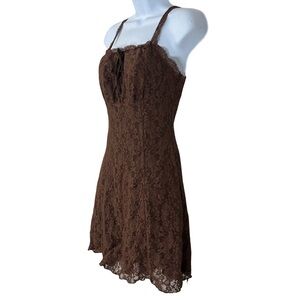 Y2K Forever 21 Brown Lace Slip Dress Lace Up Corset Style Empire Bodice Size M